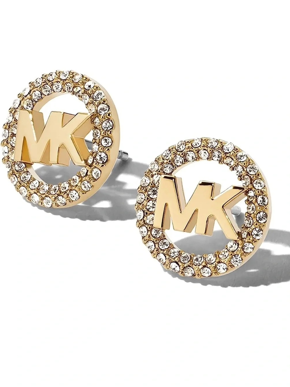 MICHAEL KORS Gold Tone Crystal MK Logo Stud Earrings